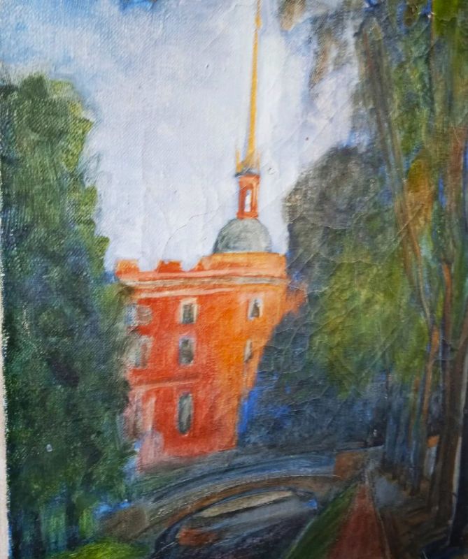 Картина 'Михайловский замок со стороны Лебяжьей канавки' в жанре городской пейзаж